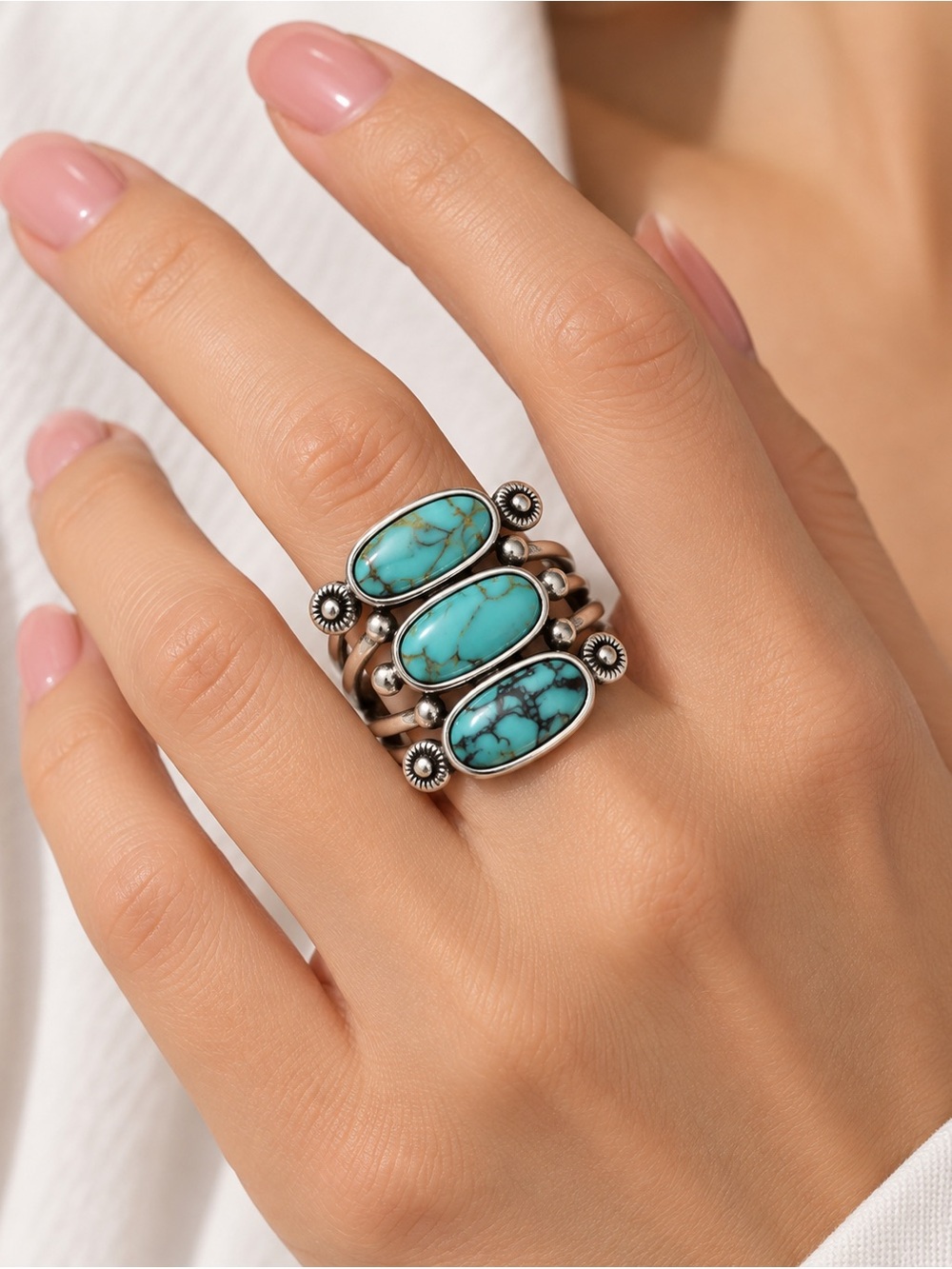 Anthropologie Rare Turquoise Simulant Silver Tone Statement Ring Size 8 NWOT